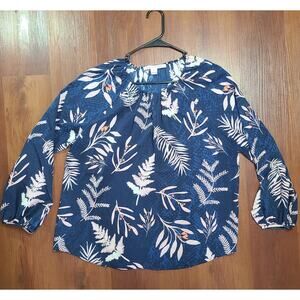 Diane Von Furstenberg Leaves Silk Long Sleeve Floral Blouse Blue Size Large